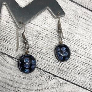 ARTISAN dichroic art glass bead sterling silver 925 earrings dangle drop.